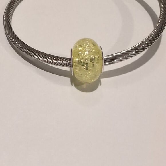 Silver Yellow "Crushed Glass" Charm for‎ Pandora Style Bracelet - Picture 1 of 4